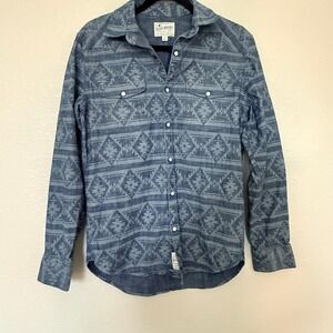 Lucky Brand Men's Blue Aztec Print Button Down Shirt Long Sleeve Size S